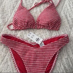 Hollister Red and White Gingham Bikini